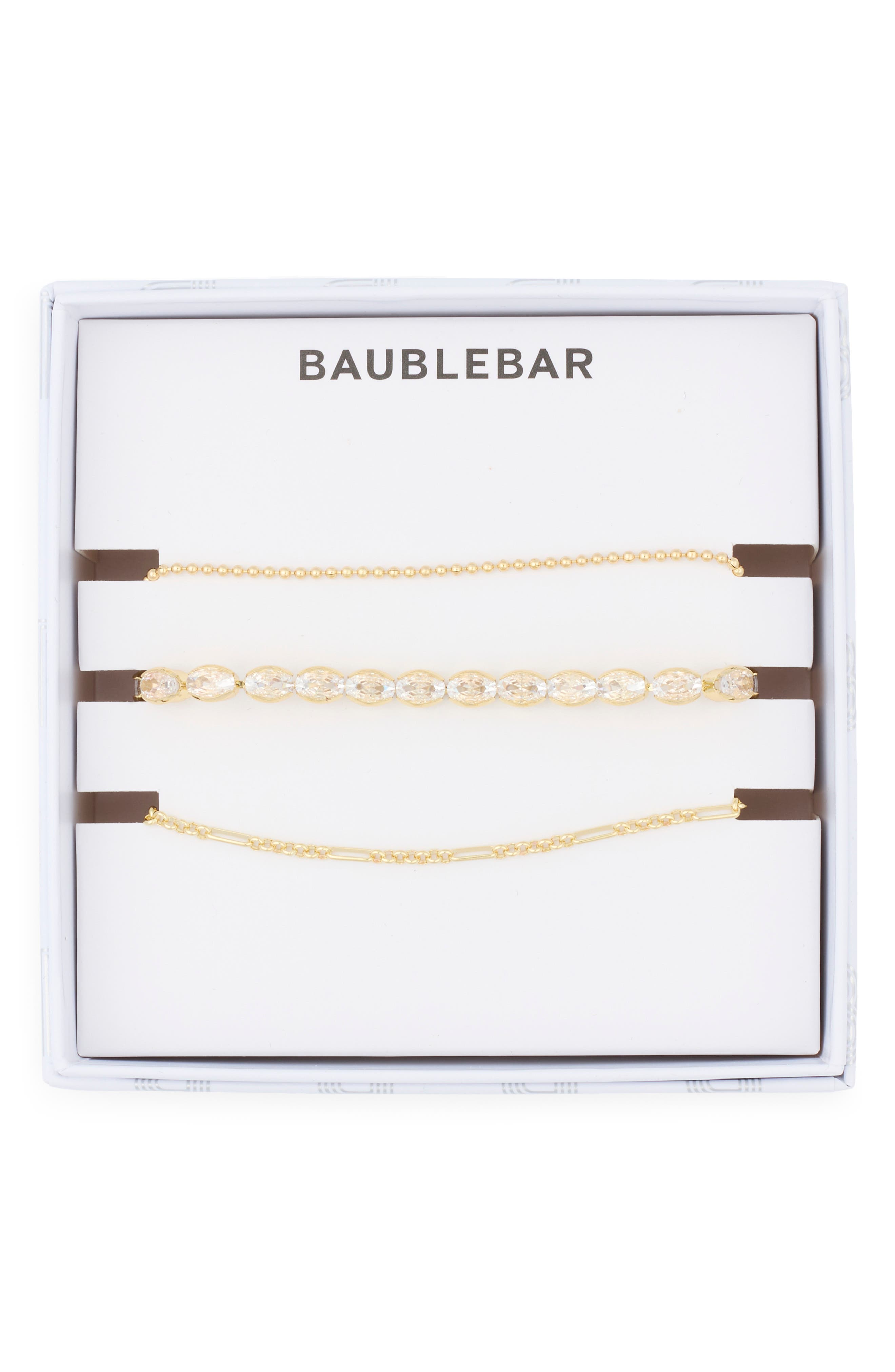 BaubleBar Set of 3 Crystal & Chain Bracelets