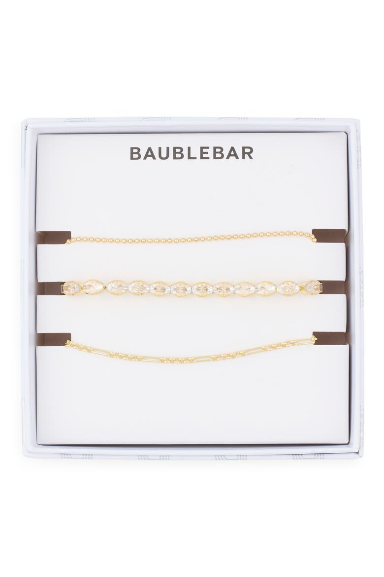 Set of 3 Crystal & Chain Bracelets, Main, color, GOLD