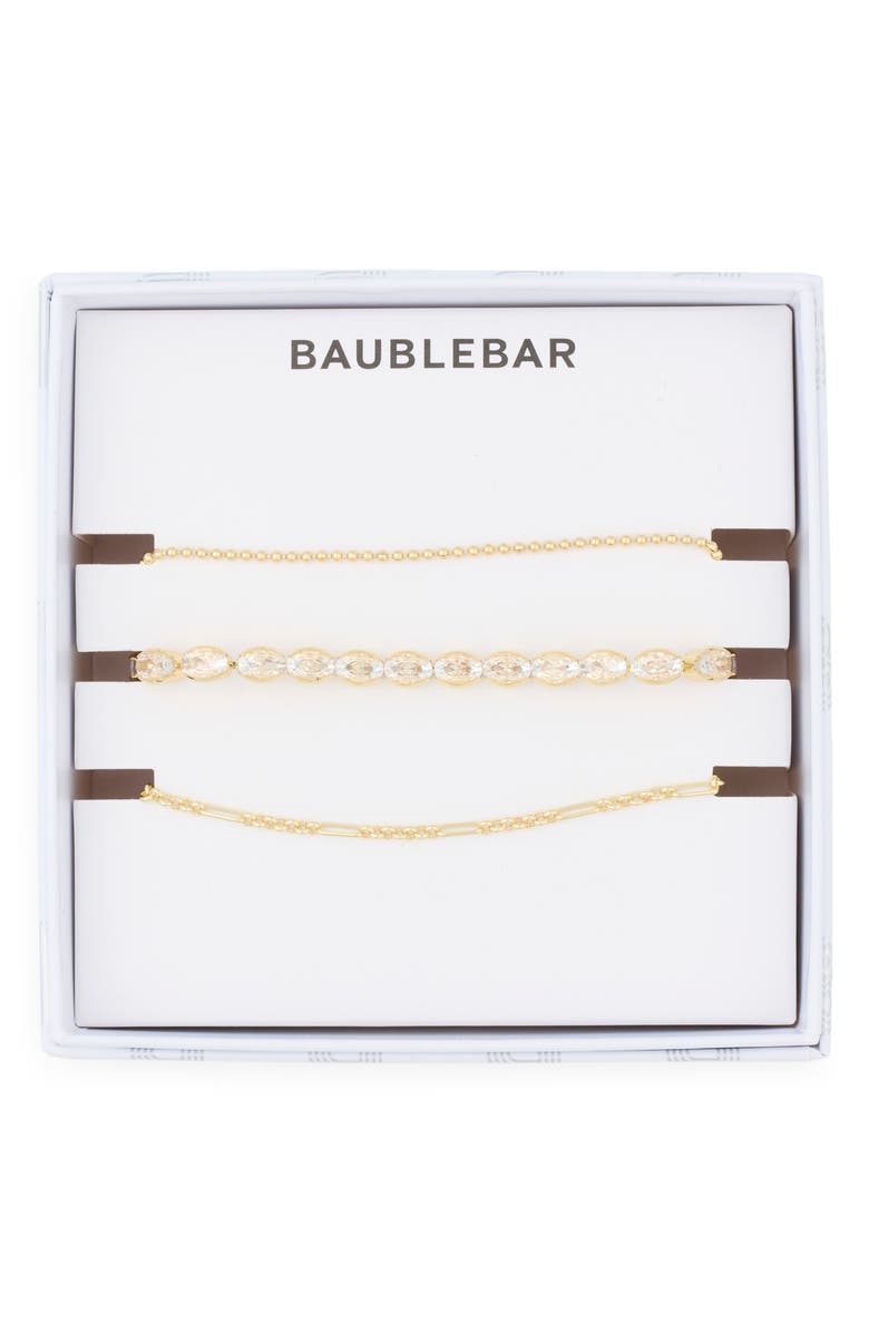 BaubleBar Set of 3 Crystal & Chain Bracelets, Main, color, Gold