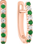 EFFY 14k Rose Gold Diamond and Emerald Hoop Earrings