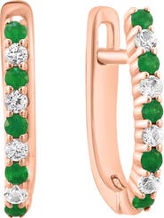 EFFY 14k Rose Gold Diamond and Emerald Hoop Earrings