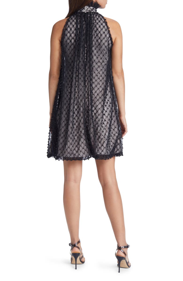 Tadashi Shoji Black Imitation Pearl Lace Trapeze Dress, Alternate, color, 