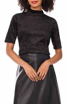 Vince Camuto Animal Print Jacquard Chenille Mesh Mock Neck Top