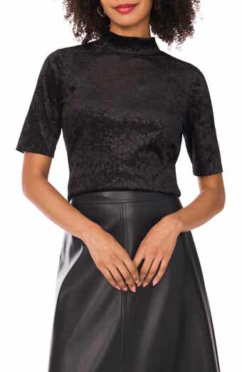 Vince Camuto Animal Print Jacquard Chenille Mesh Mock Neck Top