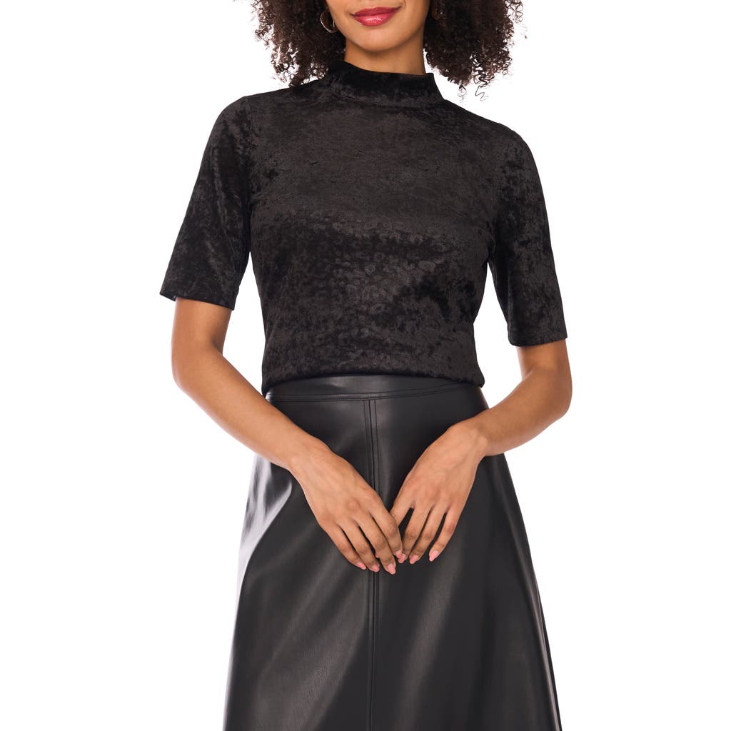 Vince Camuto Animal Print Jacquard Chenille Mesh Mock Neck Top In Black