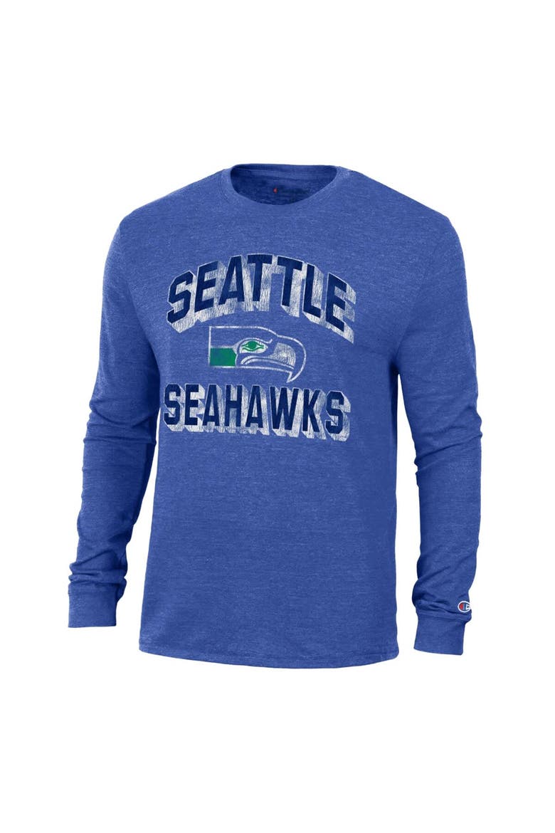 Men's Champion Heather Royal Seattle Seahawks Ultimate Tri-Blend Long Sleeve T-Shirt, Alternate, color, Heather Royal