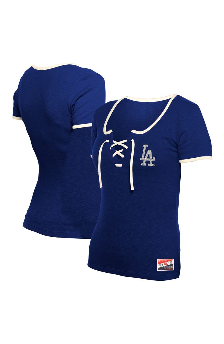 New Era Women's New Era Royal Los Angeles Dodgers Throwback Lace Up T-Shirt, Alternate, color, 