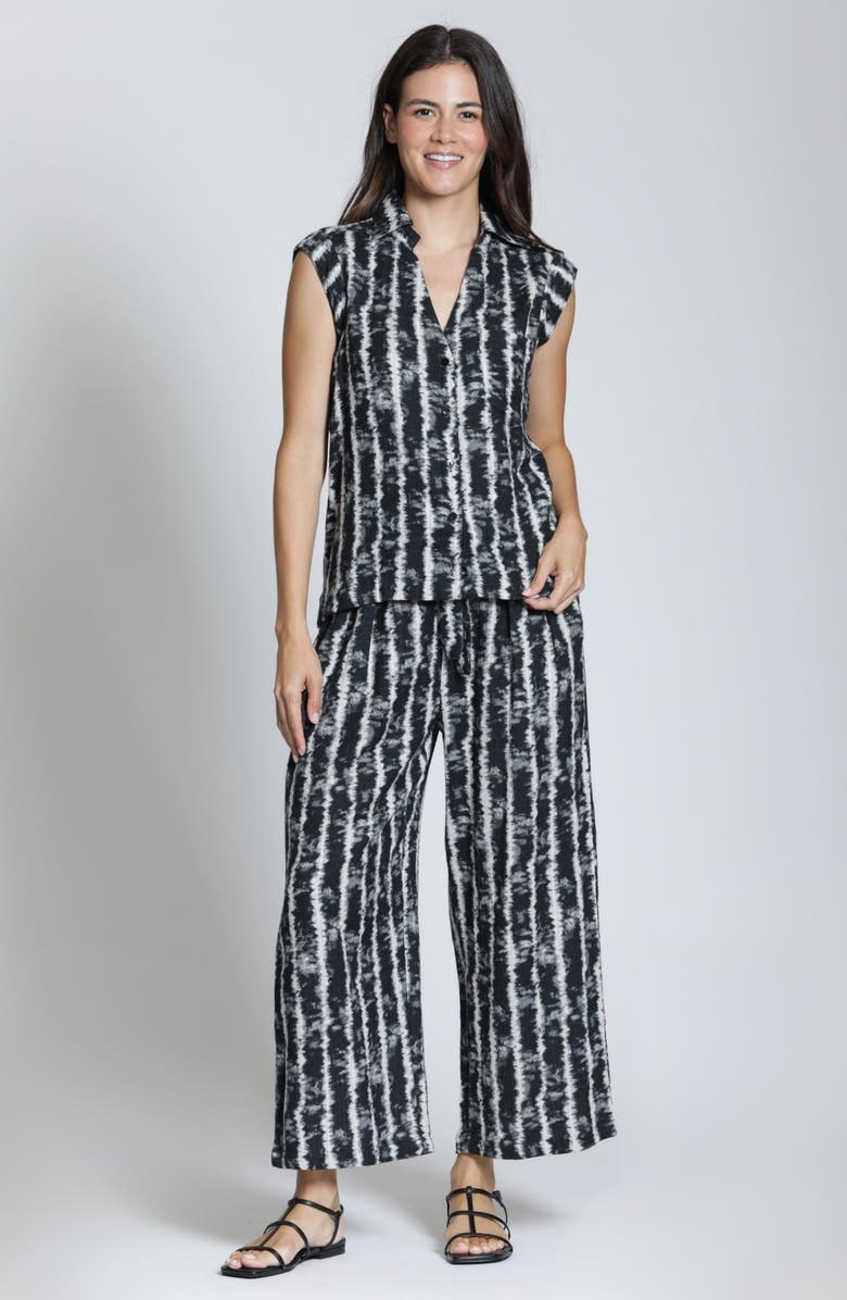 APNY Tie Dye Stripe Sleeveless Cotton Blend Button-Up Shirt, Alternate, color, Blackwhite