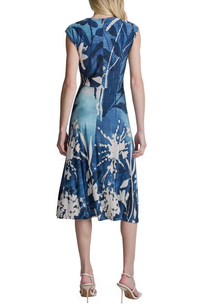 Floral Cap Sleeve Matte Jersey Midi Dress, Alternate, color, INDIGO MULTI