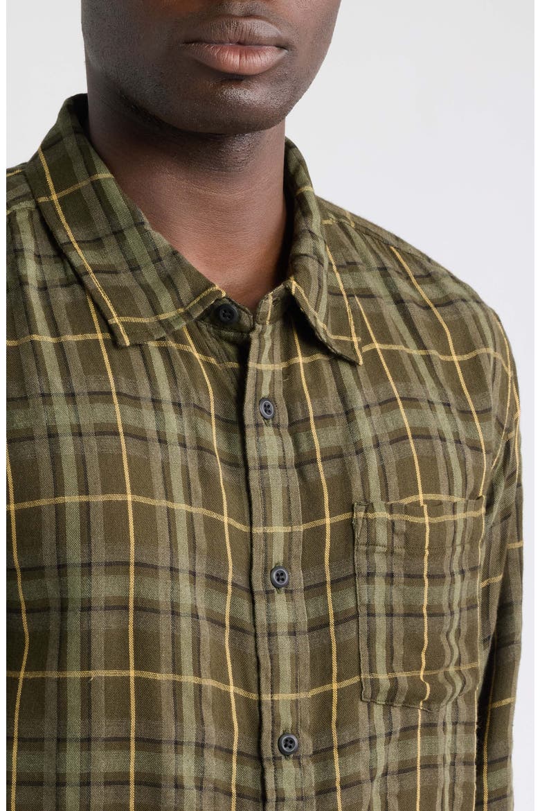 Crinkle Plaid Cotton Blend Button-Up Shirt, Alternate, color, OLV