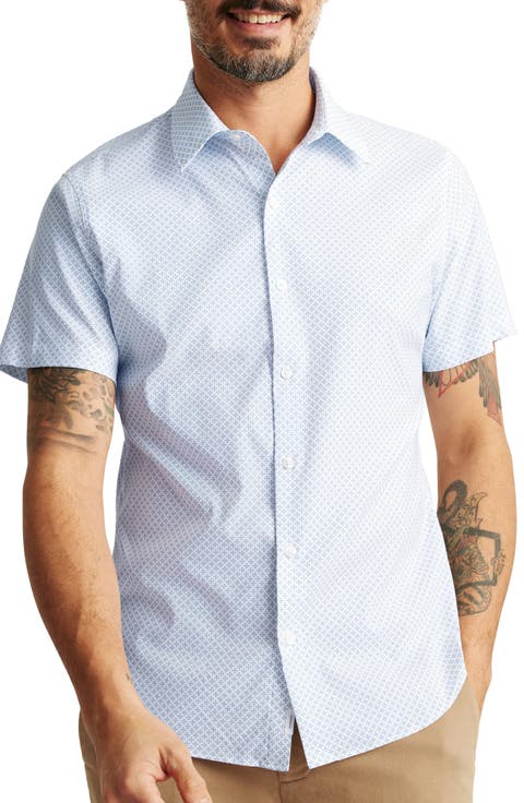 Slim Fit Geo Pattern Short Sleeve Performance Button-Up Shirt