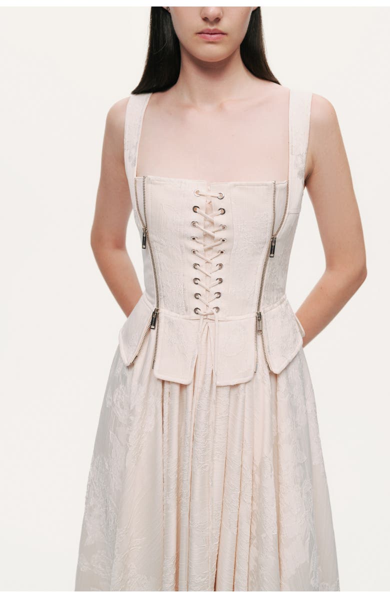 Nocturne Lace-Up Corset Midi Dress, Alternate, color, Ivory