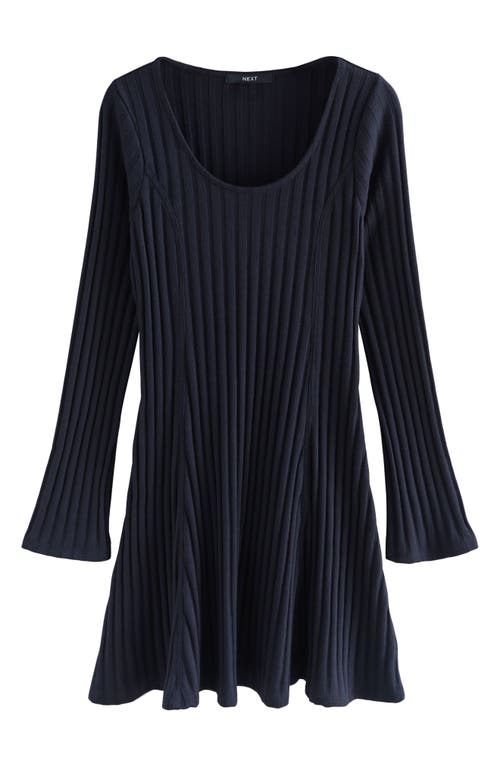 Next Long Sleeve Rib Minidress In Blue