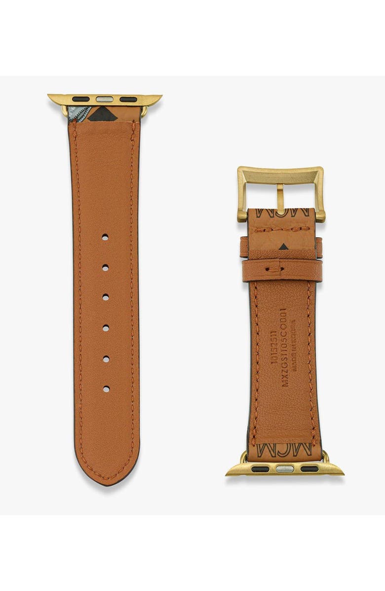 MCM 42-49mm Apple Watch Band in Rabot Visetos, Alternate, color, Cognac