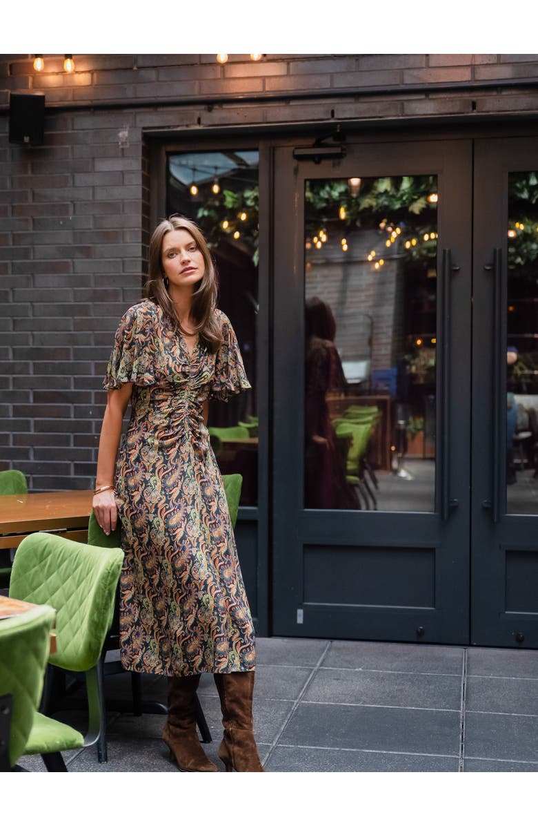 Shoshanna Drew Stony Point Paisley Dress, Alternate, color, Jet/Teal/Rust Multi