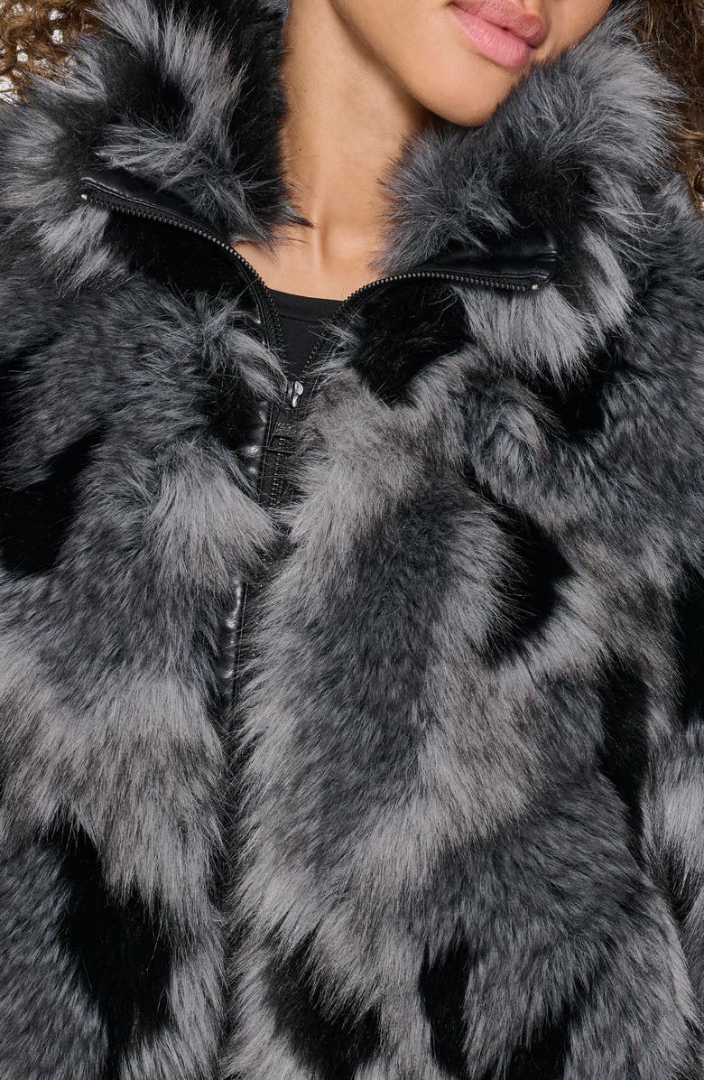 KARL LAGERFELD PARIS Shag Faux Fur Bomber, Alternate, color, Grey Multi