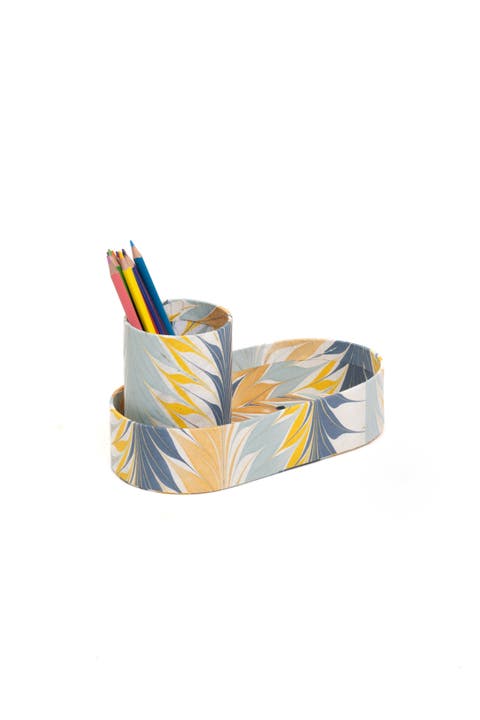 Hand-Marbled Desk Tray & Pencil Holder Organizer