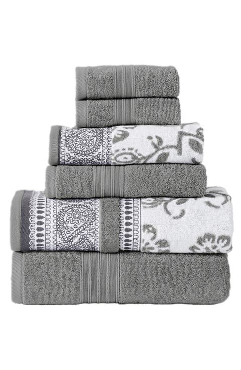 Yarn Dyed Jacquard/Solid Towel 6-Piece Set - Ophelia Stone