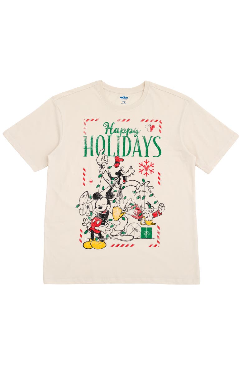 Mickey Mouse Holiday Short Sleeve T-Shirt, Main, color, Ivory Mickey Friends