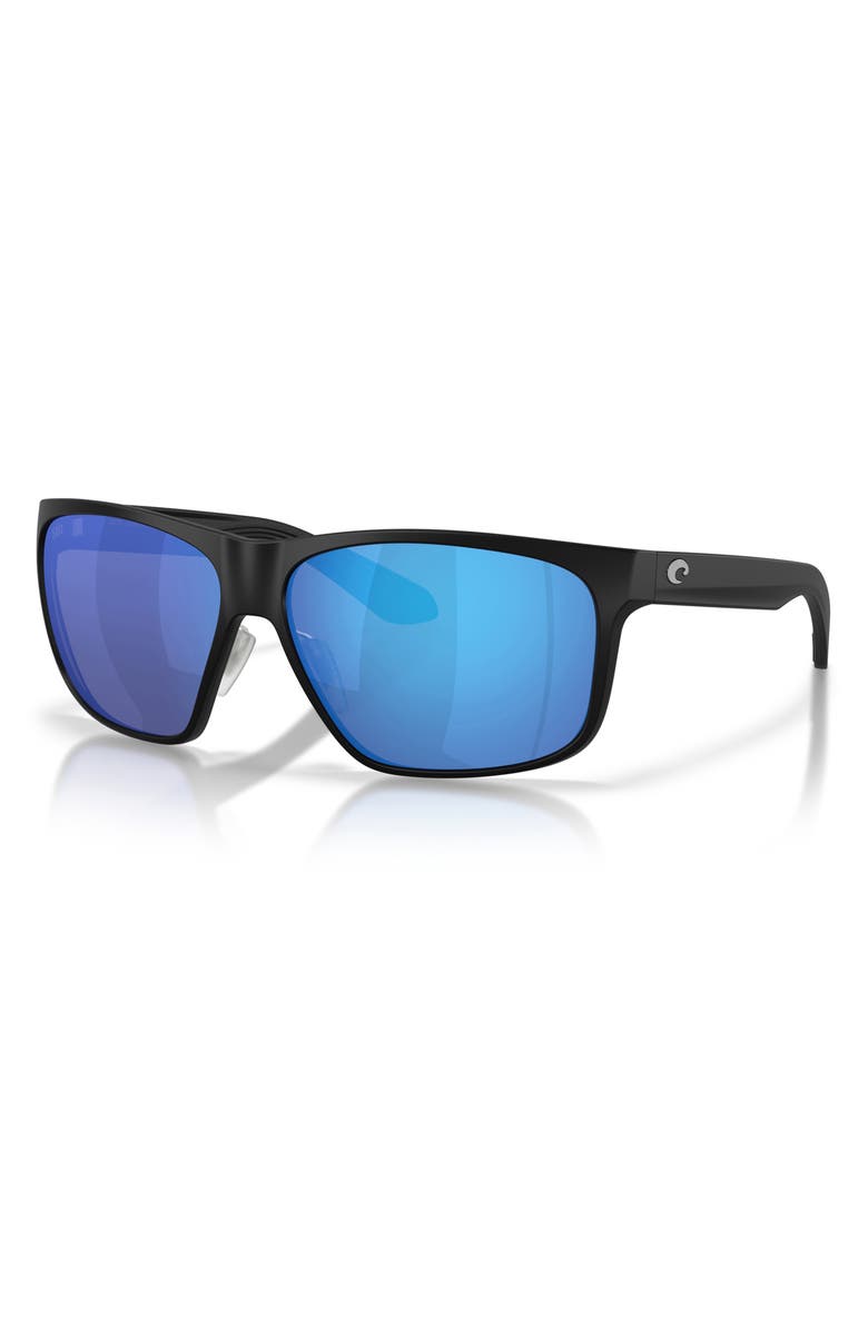 Costa Del Mar Trades 60mm Polarized Square Sunglasses, Alternate, color, Matte Black / Blue Mirror 580G