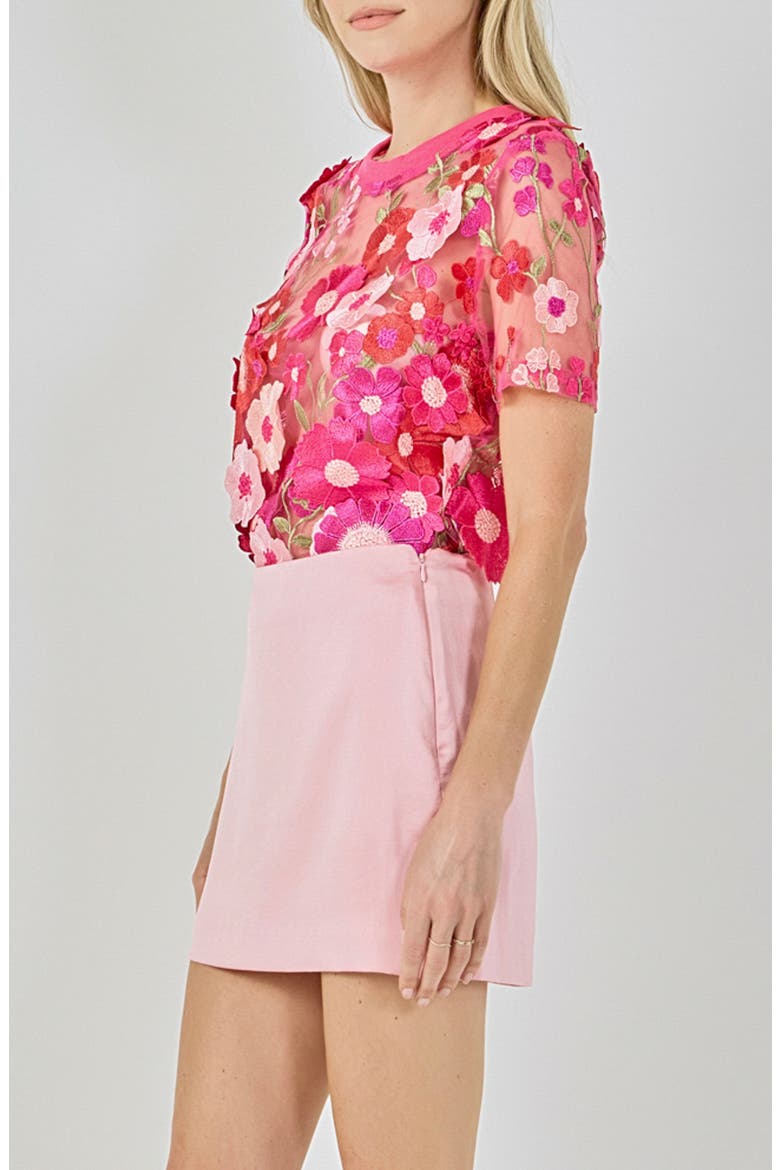 Floral Embroidered Appliqué Organza Top, Alternate, color, FUCHSIA