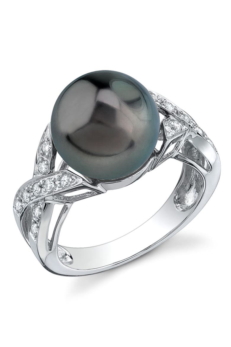 Tahitian South Sea Pearl & Diamond Infinity Ring, Main, color, White Gold