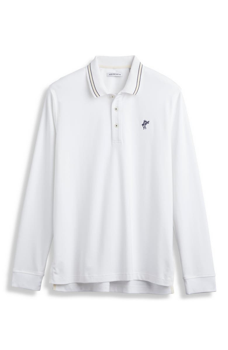 ASHWORTH GOLF Long Sleeve Innovation Interlock Polo, Main, color, White/Bone/Driver Navy