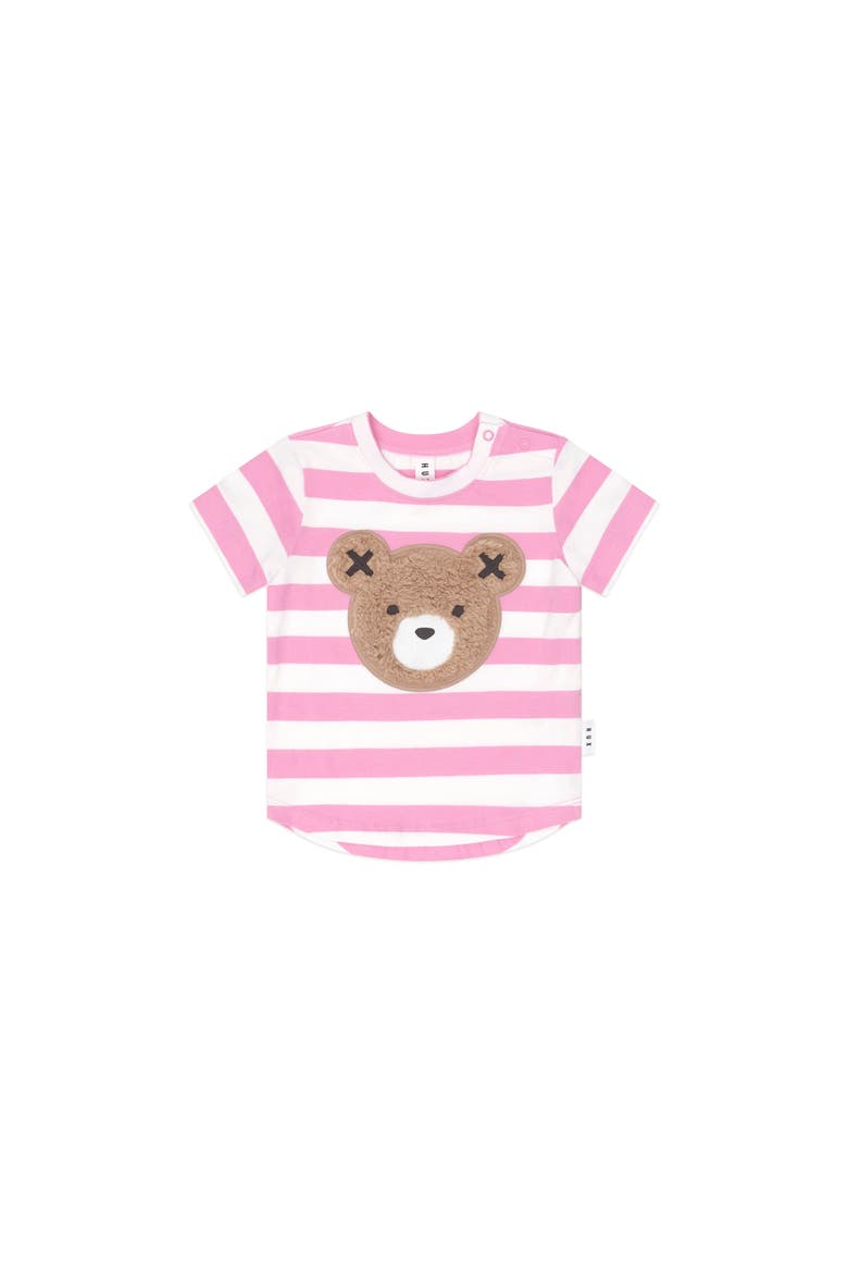 Furry Huxbear Stripe Tee, Main, color, Strawberry/Alomnd Milk