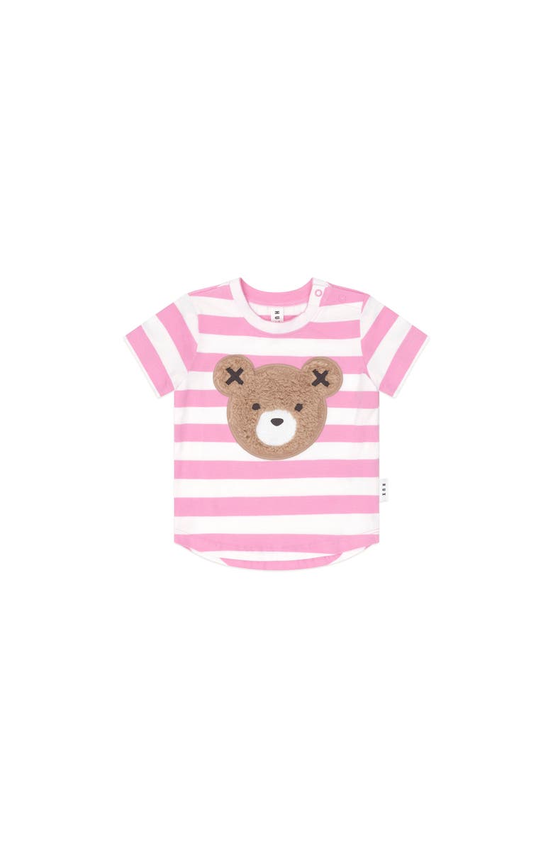 Huxbaby Furry Huxbear Stripe Tee, Main, color, Strawberry/Alomnd Milk