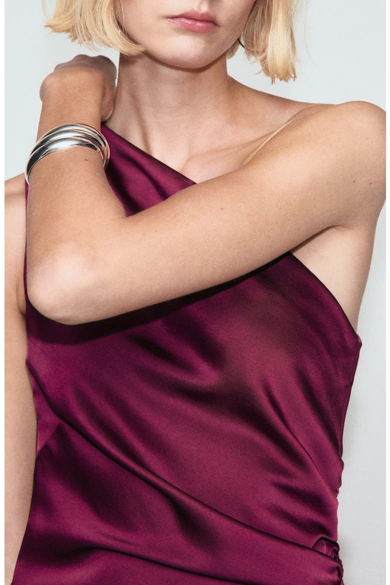Ruched One-Shoulder Satin Maxi Dress, Alternate, color, FUCHSIA