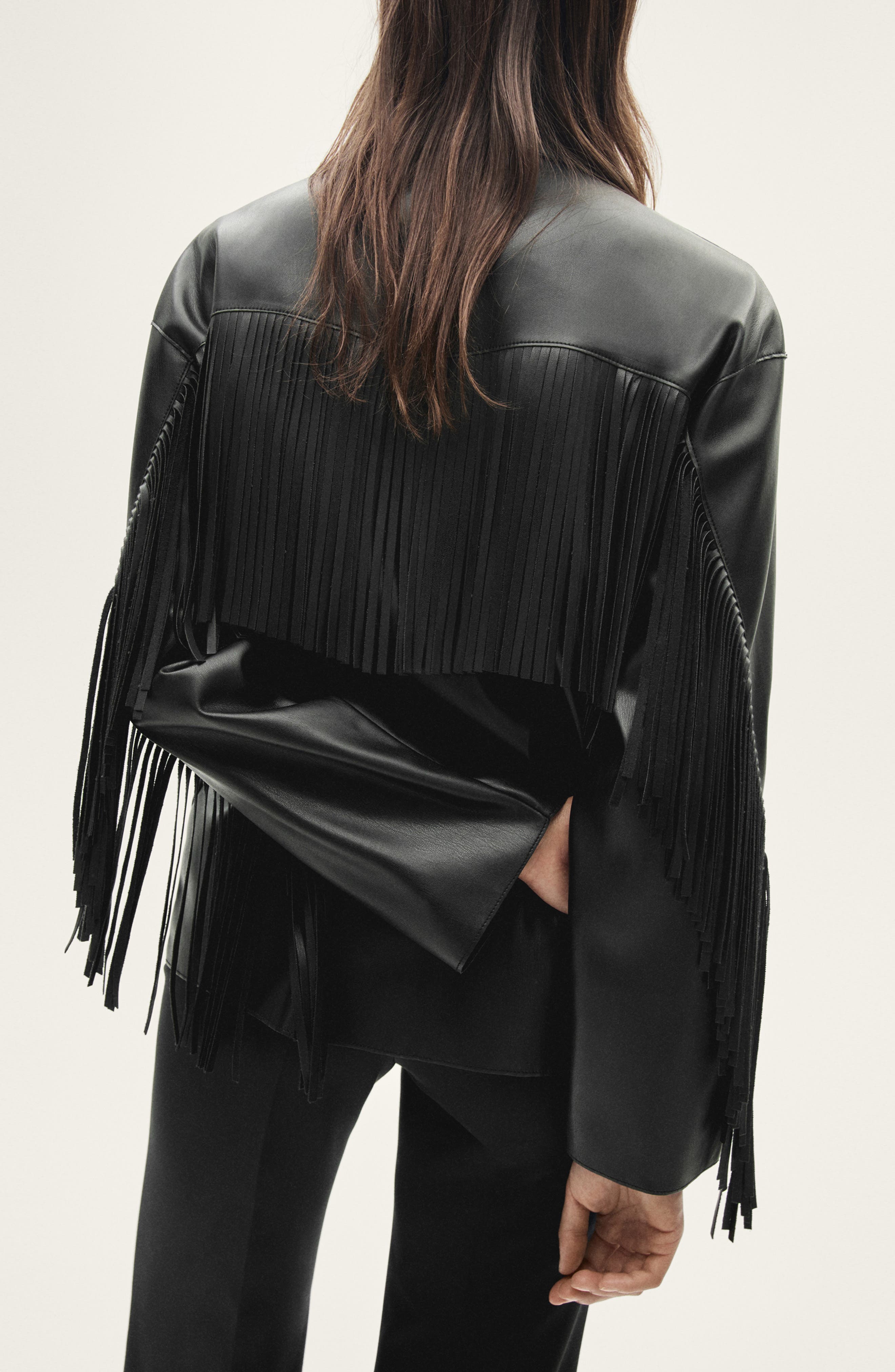 Fringe Trim Faux Leather Jacket - image 2