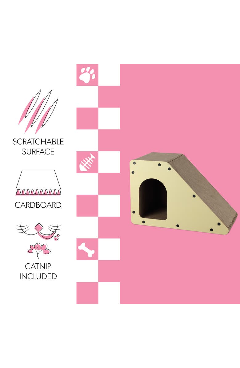 The Licker Store Kento 23.63" Minimalist Cardboard Angled Cat Cave Scratcher with Catnip, Alternate, color, Almond