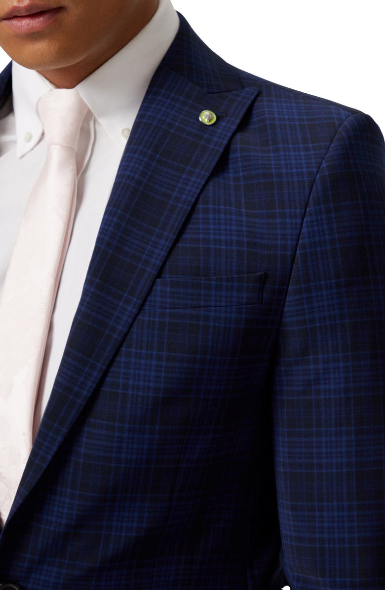 Twisted Tailor Barlow Slim Fit Navy Plaid Suit Jacket, Alternate, color, 