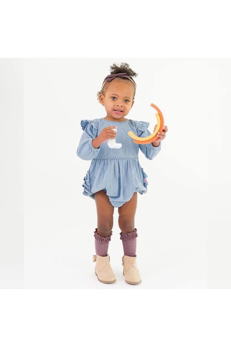 Long Sleeve Flutter Bubble Romper, Alternate, color, Light Wash
