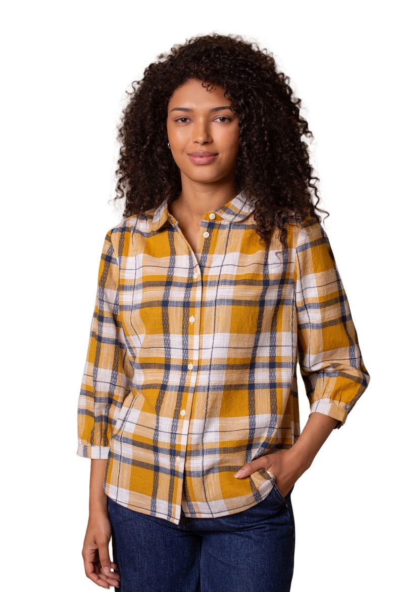 Peter Pan Collar Checked Blouse, Main, color, Yellow Large Check