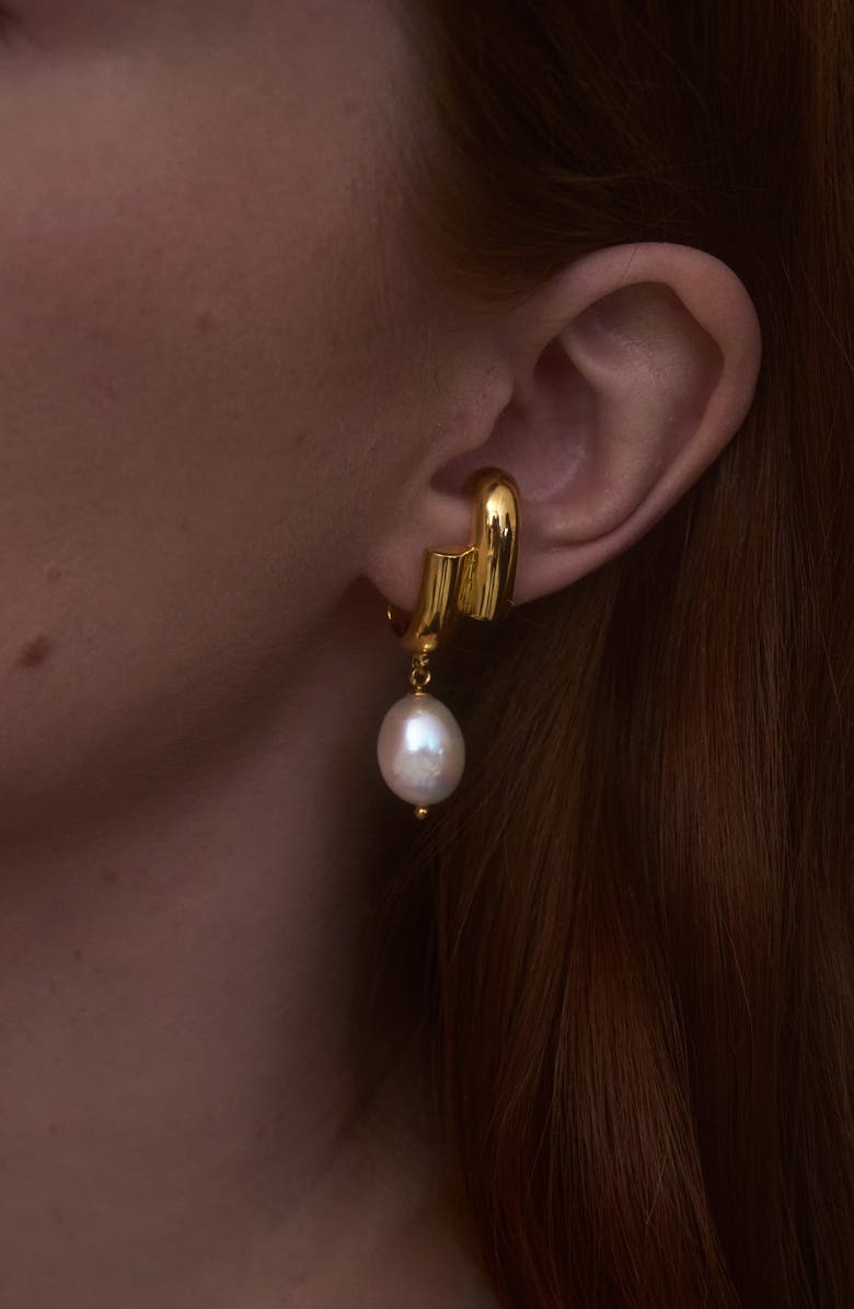 Lady Grey Cultured Pearl Shift Earrings, Alternate, color, Gold
