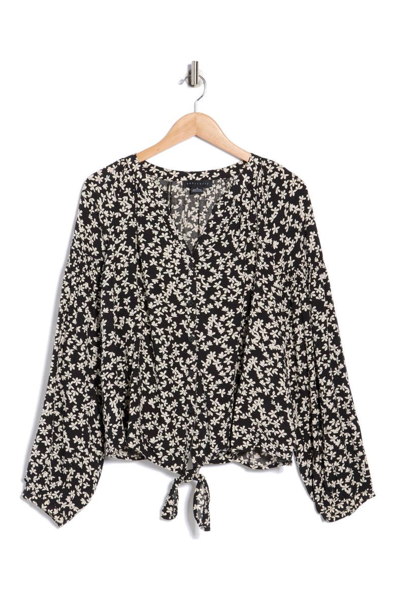 Tie Front Top, Alternate, color, PRIMROSE BLACK/ IVORY