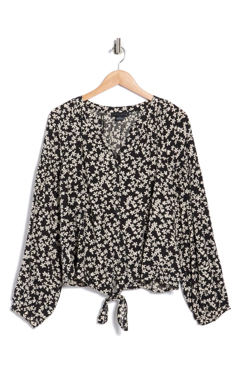 Sanctuary Tie Front Top, Main, color, Primrose Black/ Ivory