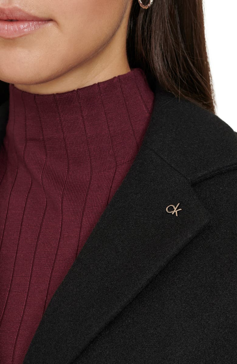 Calvin Klein Classic Notch Lapel Coat, Alternate, color, Black