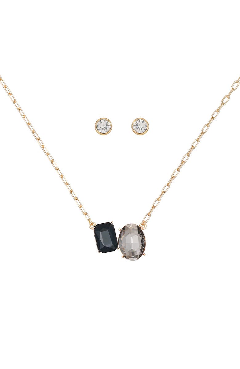 GUESS Pendant Necklace & Stud Earrings Set, Alternate, color, Gold/Black