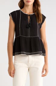 Lucky Brand Embroidered Detail Cotton Tank