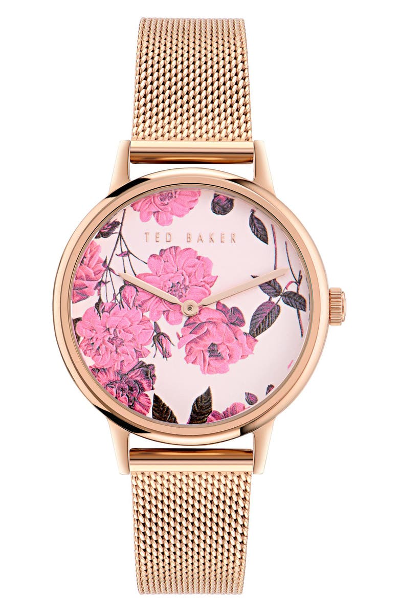 Ted Baker Phylipa Recycled Stainless Steel Mesh Strap Watch, 36mm, Main, color, Rose Gold-Tone