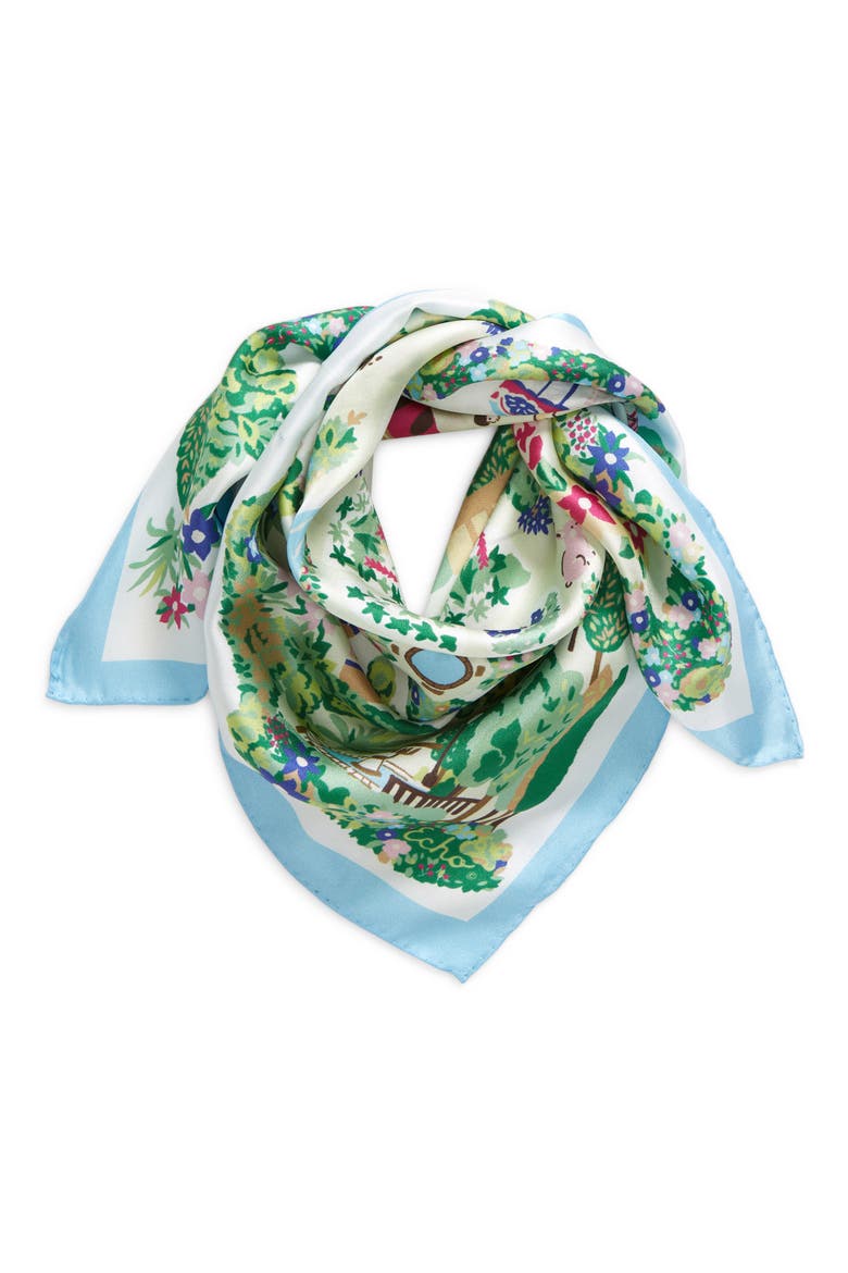 Garden Map Silk Bandana, Main, color, SKY BLUE