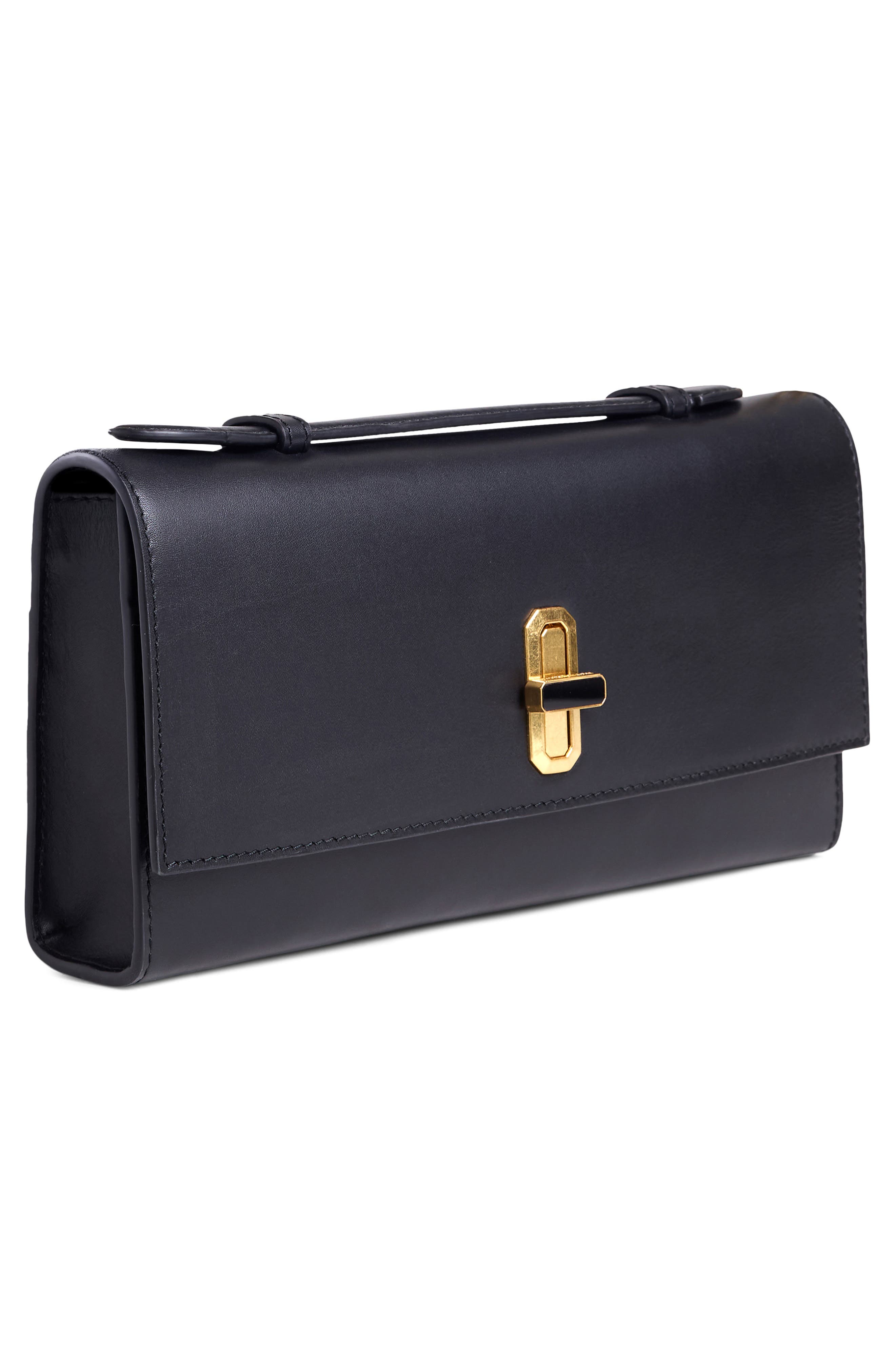 Leather Top Handle Convertible Clutch, Alternate, color, BLACK