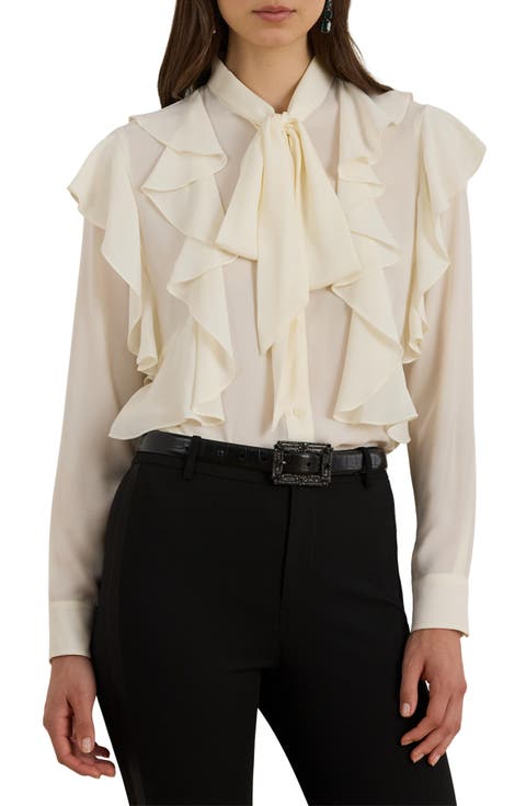 Tie Neck Ruffle Top