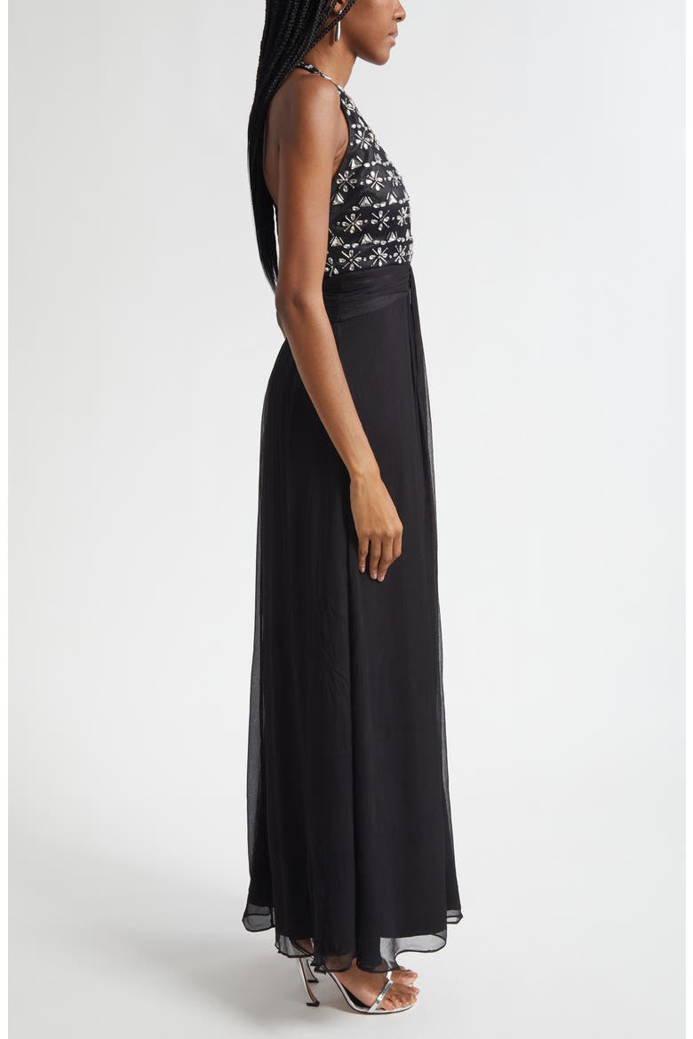 Martina Embellished Bodice Chiffon Gown, Alternate, color, BLACK
