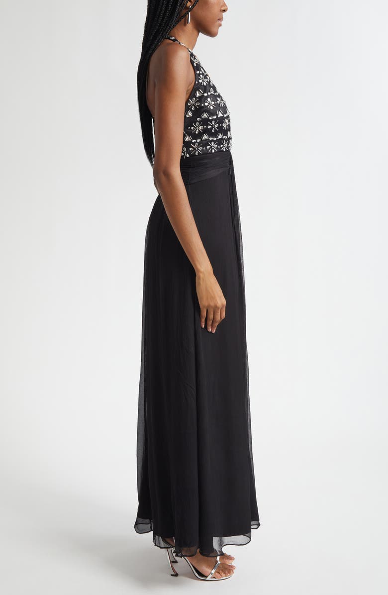 Ramy Brook Martina Embellished Bodice Chiffon Gown, Alternate, color, Black