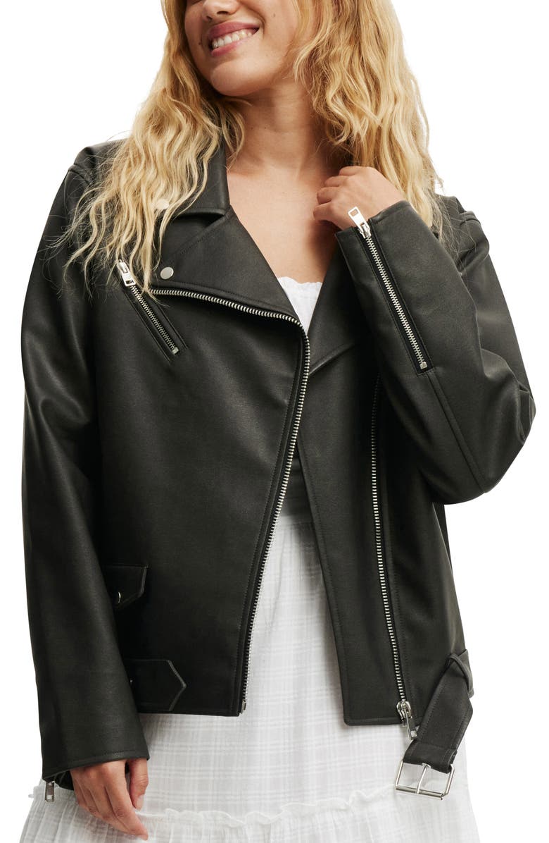 Cotton On Roman Faux Leather Biker Jacket, Alternate, color, Washed Black