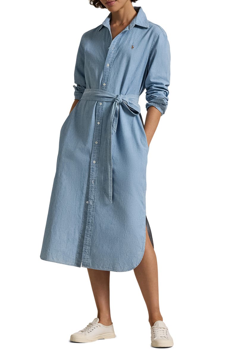Polo Ralph Lauren Belted Chambray Midi Dress, Main, color,
