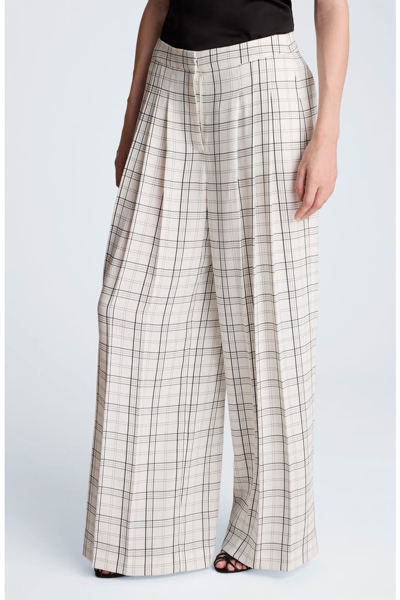 Plaid High Waist Triple Pleat Wide Leg Pants, Alternate, color, FEATHER WHITE/ BLACK